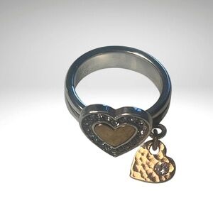 Silver and Gold Heart Charm Ring